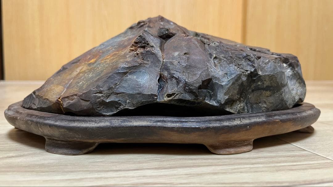 天然石 水石 陶器台座付き 約30cm