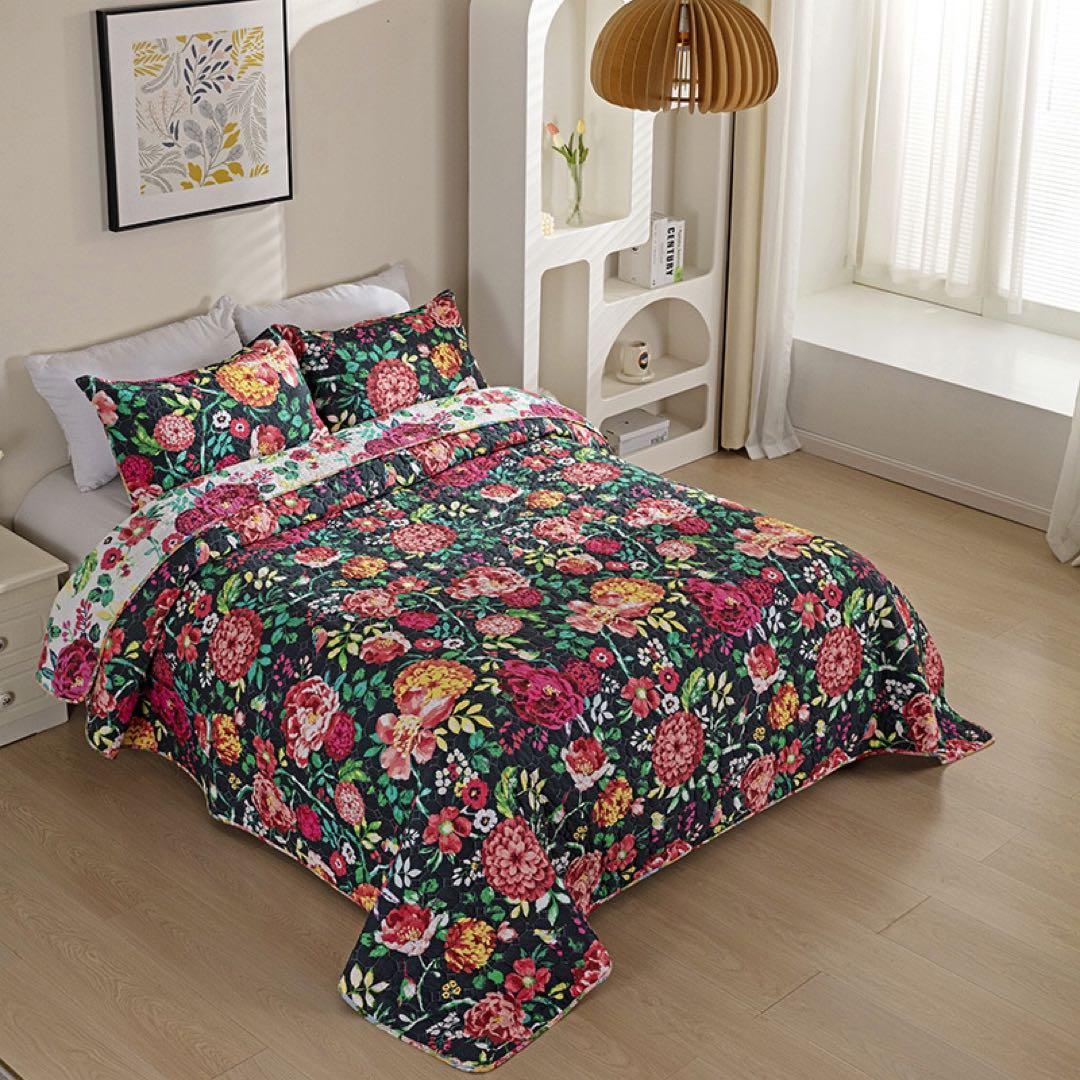 キルトベッドカバー3点セット綿マルチカバー キルティング 613