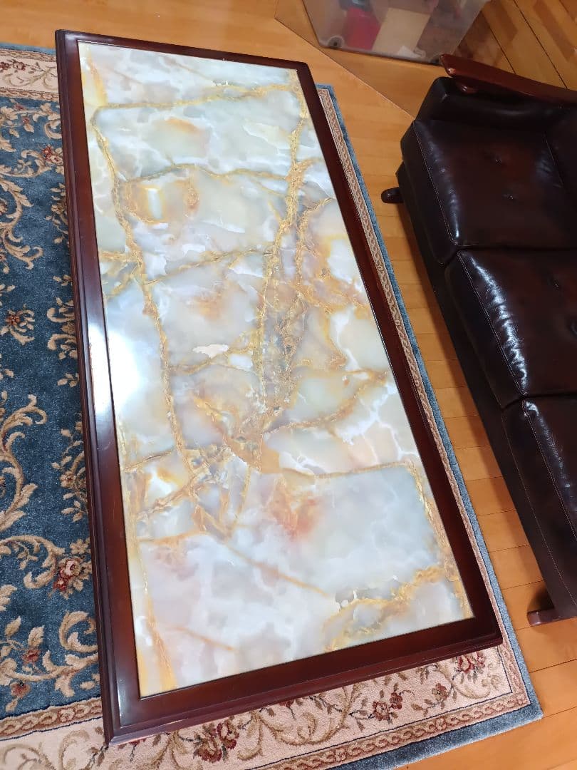 昭和レトロセンターテーブル 大理石柄木製