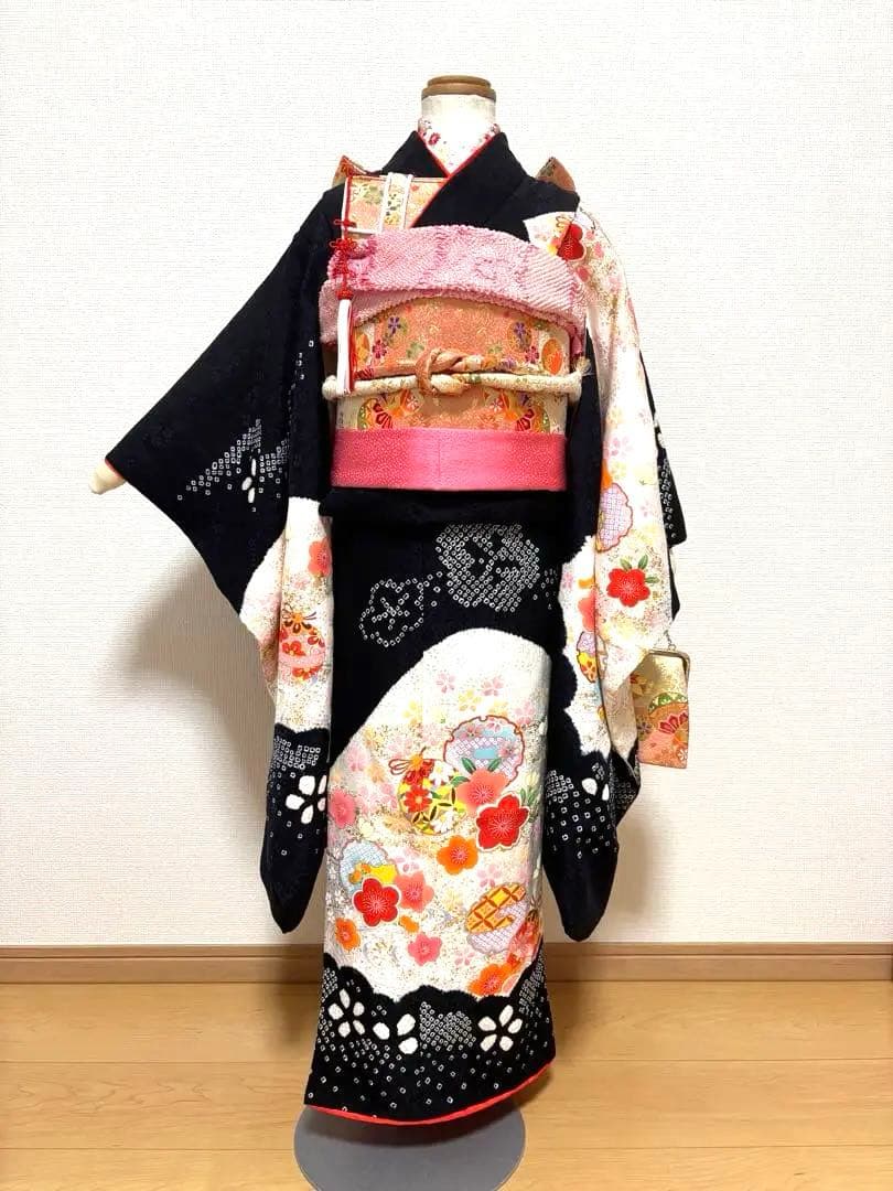 七五三　正絹　着物セット　７歳　部分絞り