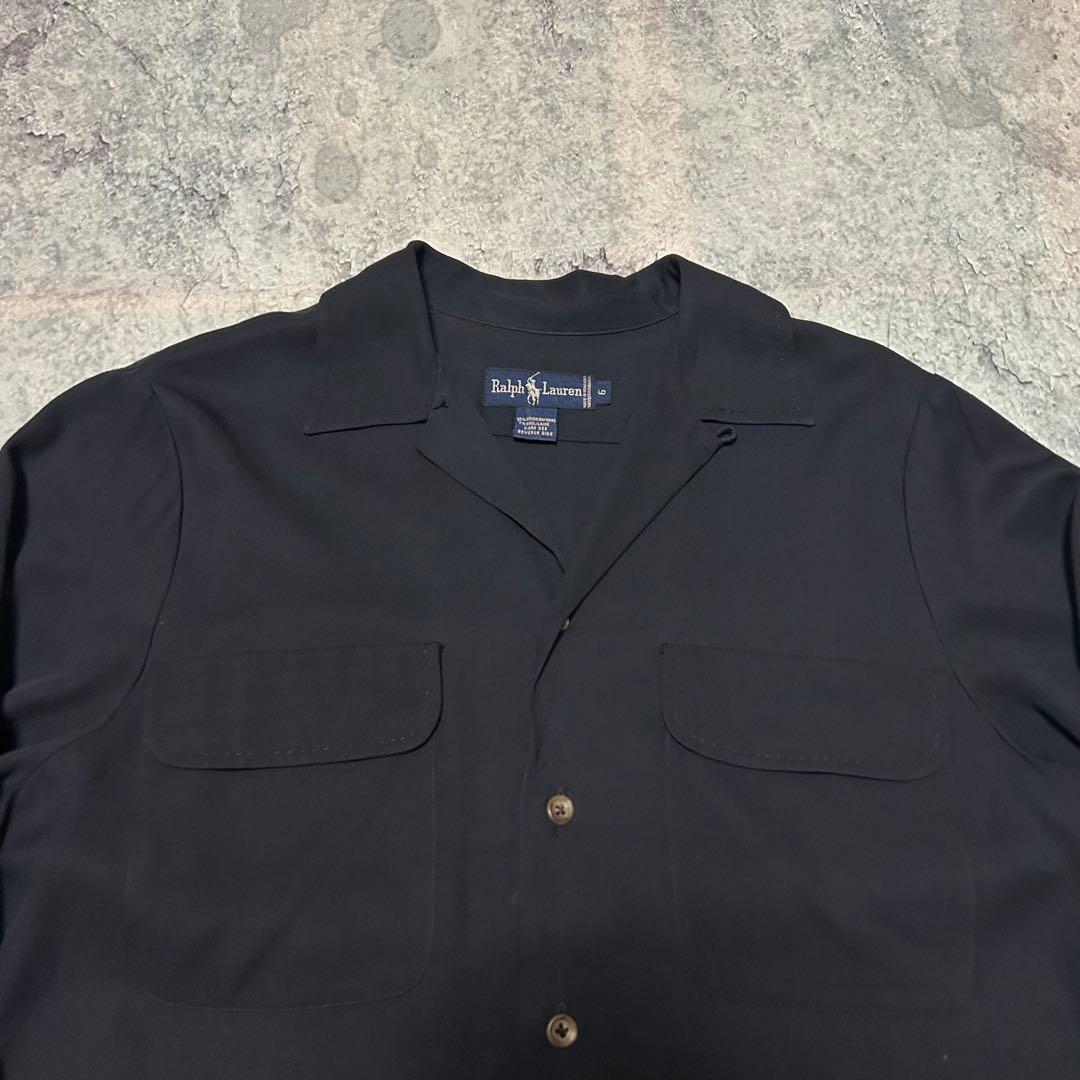 90s Ralph Lauren レーヨン オープンカラーシャツ　黒紺 50s