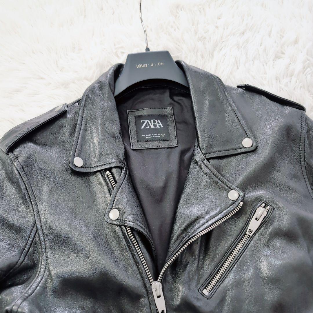 【美品】ZARA　ザラ　ダブルライダース　本革　特大　XL　黒　シープレザー