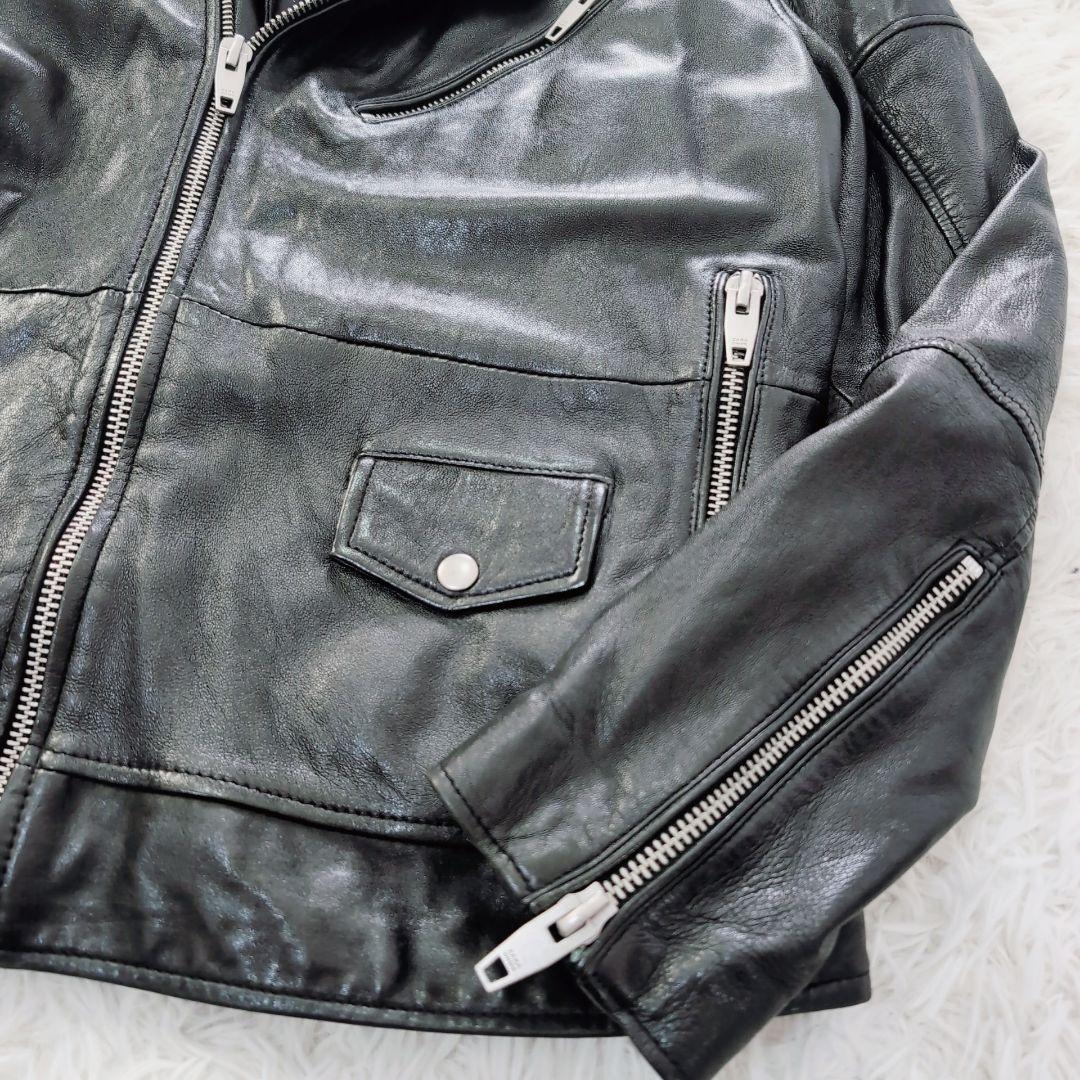 【美品】ZARA　ザラ　ダブルライダース　本革　特大　XL　黒　シープレザー
