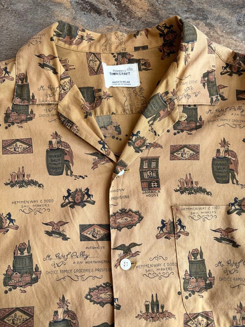 60s TOWNCRAFT タウンクラフト 船タグ オープンカラーシャツ L