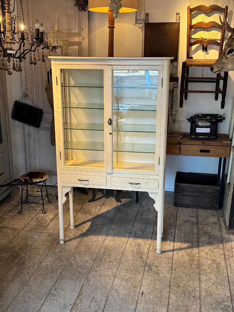 ケビント ドクターキャビネット ガラスショーケース アンティーク 医療棚 レトロ