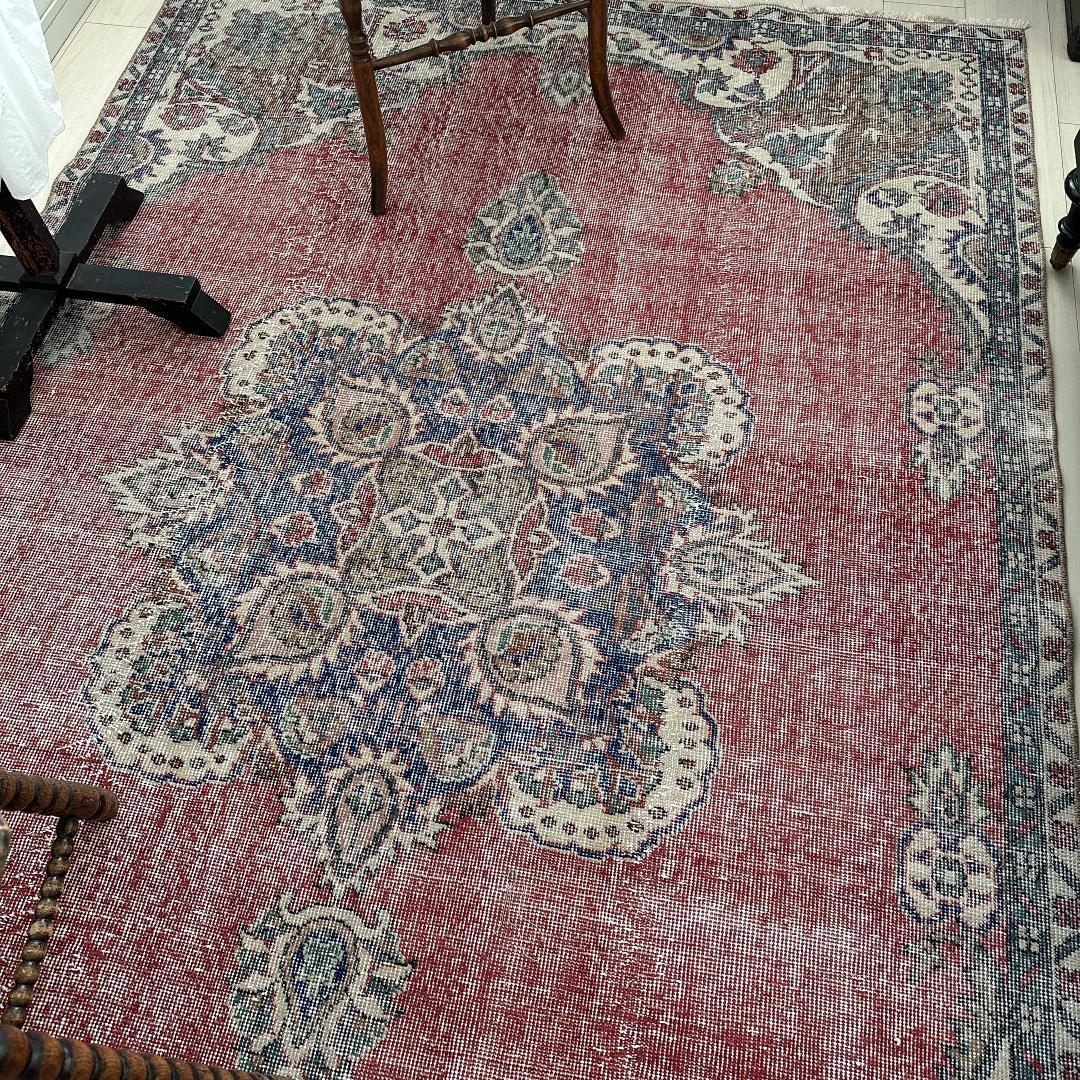 トルコ ヴィンテージラグ A99超大判 レア レッド ネイビー カーキ グリーン