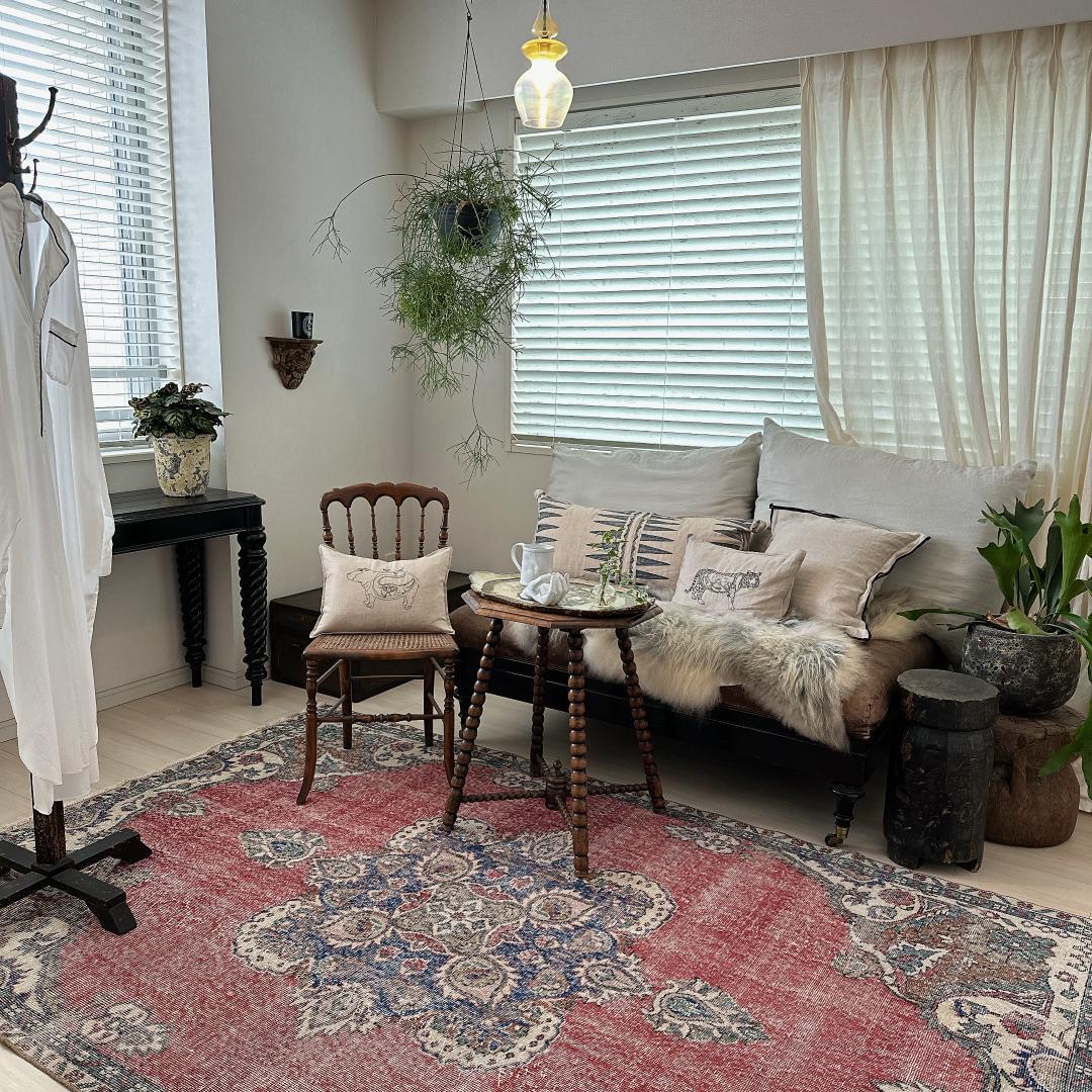 トルコ ヴィンテージラグ A99超大判 レア レッド ネイビー カーキ グリーン