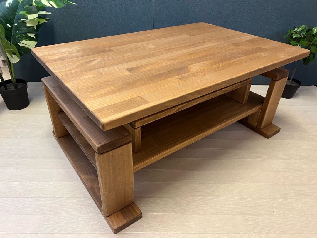 【送料無料】 ローテーブル 木組収納付き 90cm 60cm パイン Dオーク