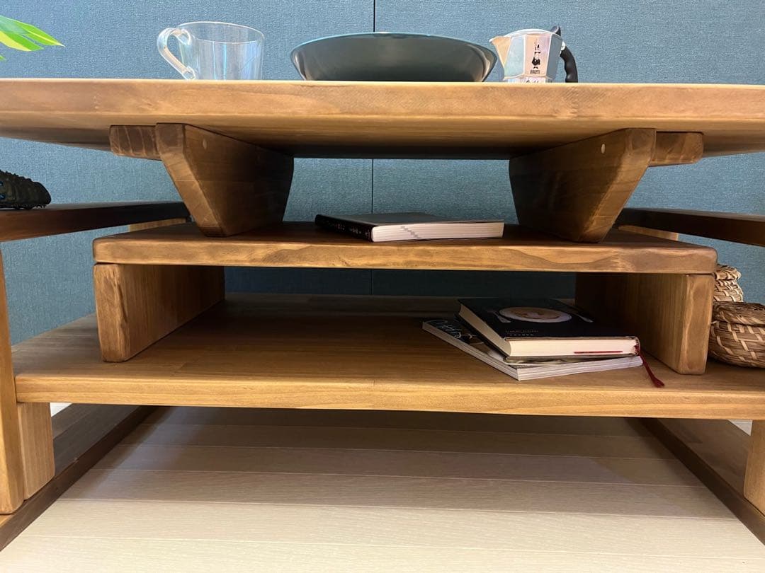 【送料無料】 ローテーブル 木組収納付き 90cm 60cm パイン Dオーク