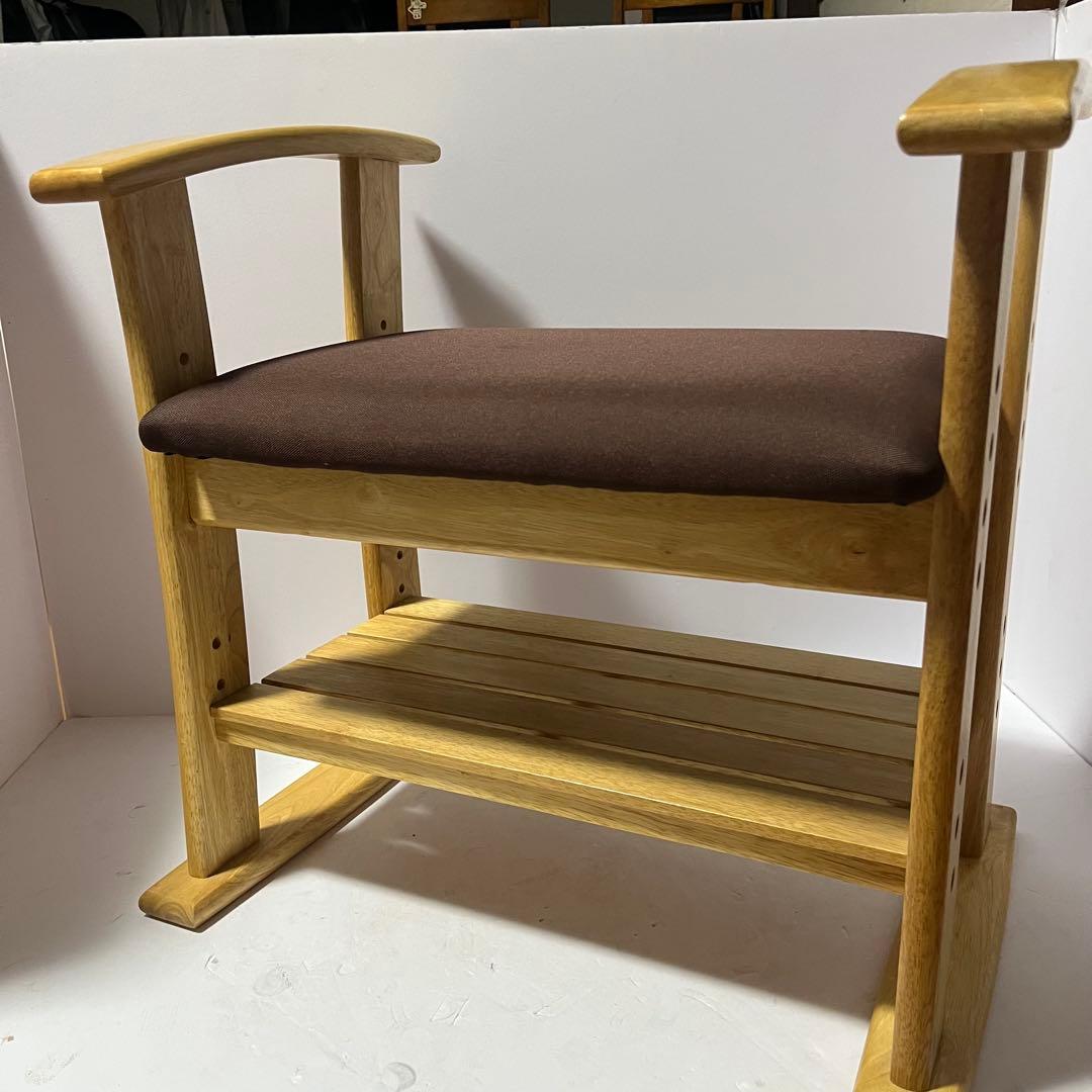 ドウシシャ 高座椅子 肘付スツール 木製チェア 高さ調節可