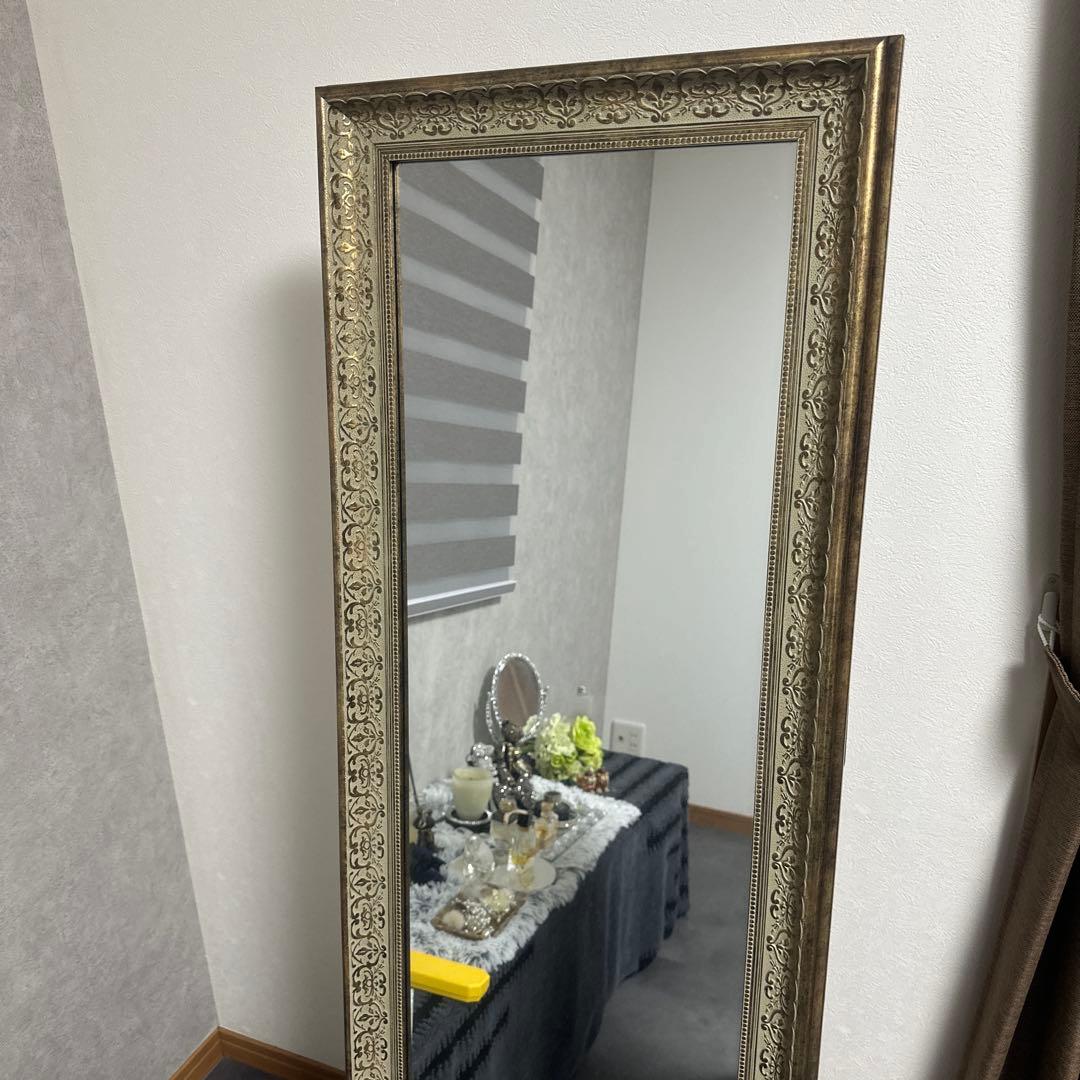 最終値下げ‼️アンティーク調装飾的ゴールドフレームスタンドミラー
