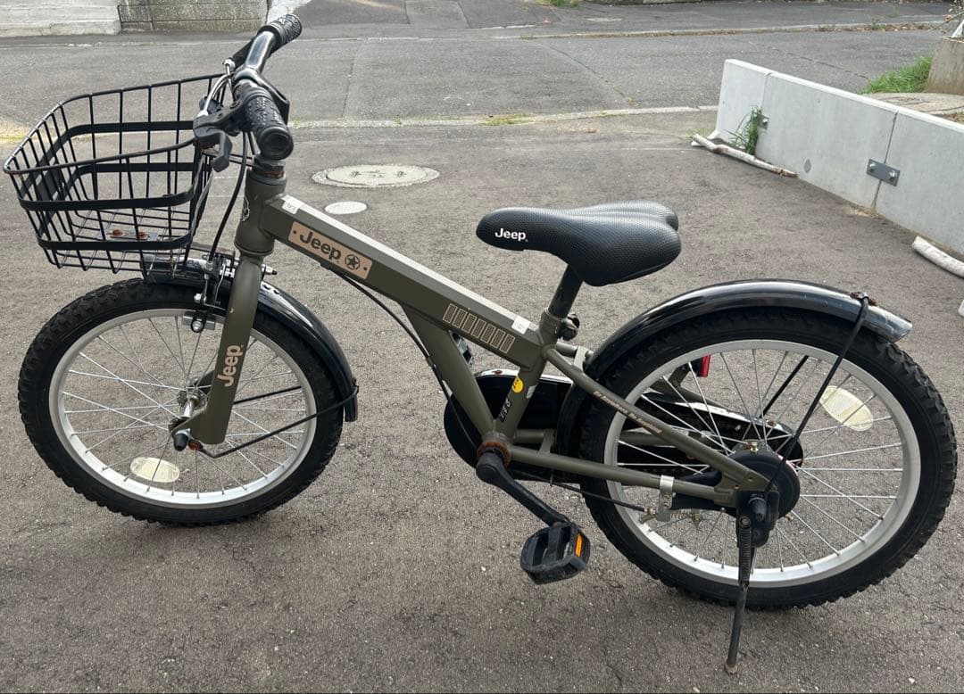 Jeep 子供用自転車 オリーブグリーン 前カゴ付き 18インチ