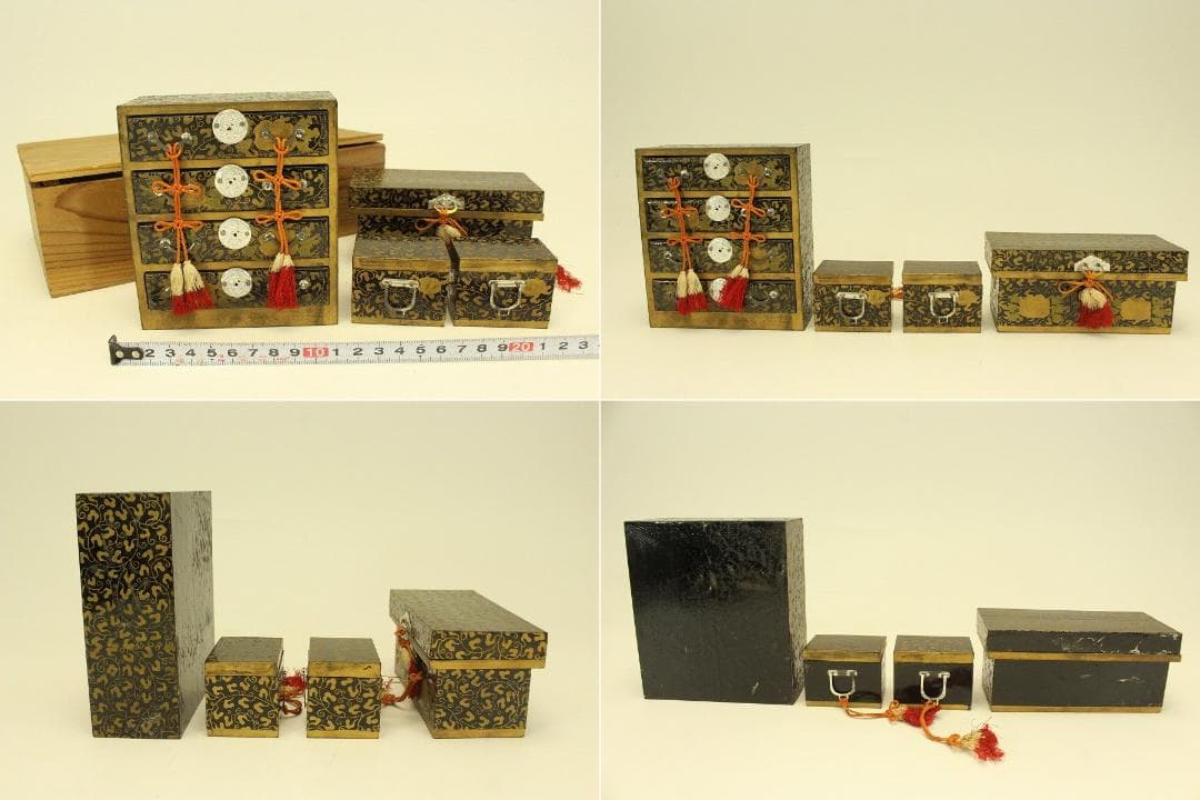 雛道具 ミニチュア 蒔絵 箪笥 長持 木製 時代物(A980)