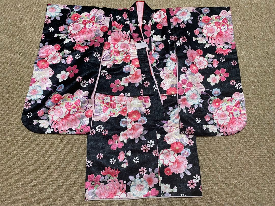 定価48000円日本製 女の子用 七五三 3歳 セット 黒地にピンク