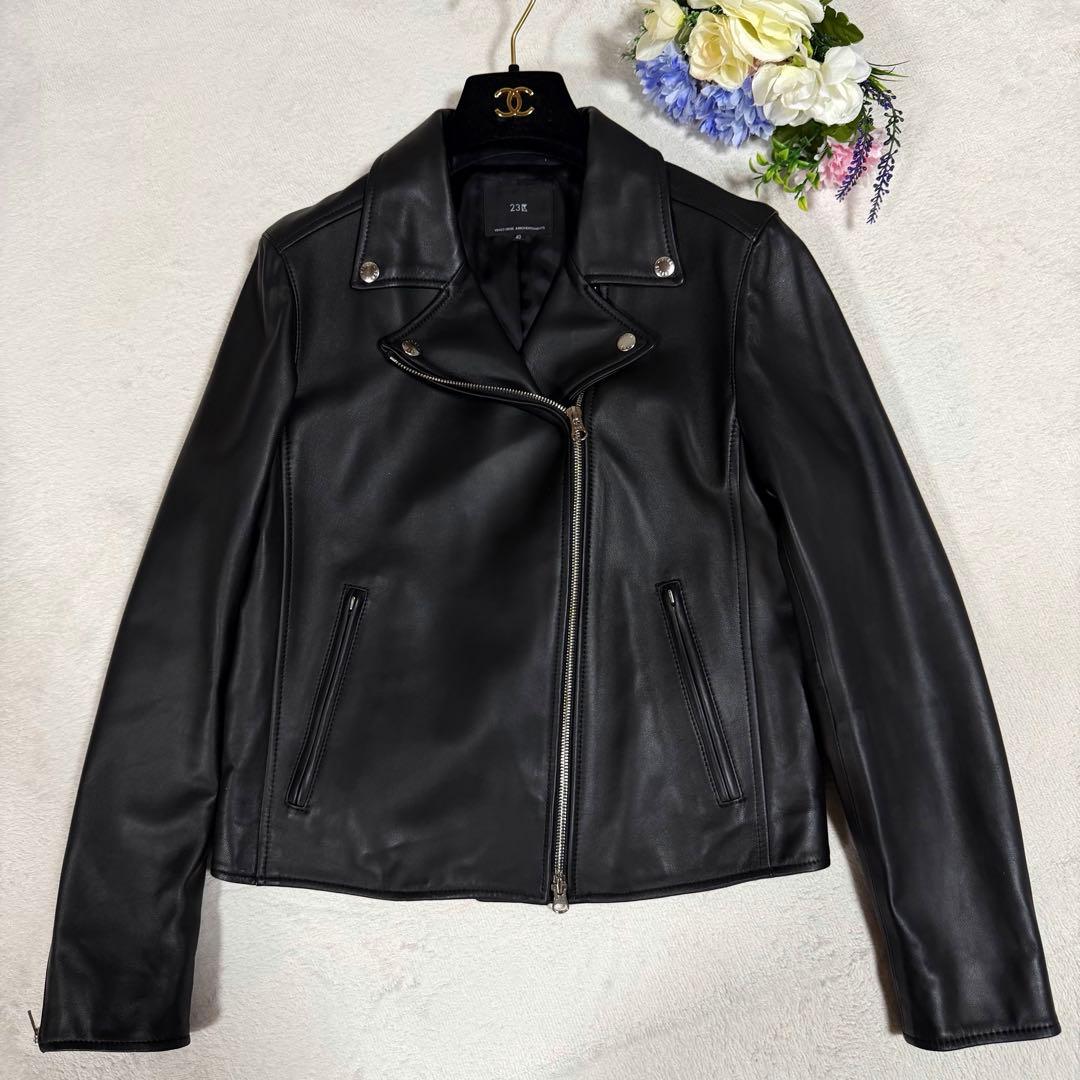 美品★23区★ラムレザーダブルライダースジャケット　40 羊革 ブラック　黒