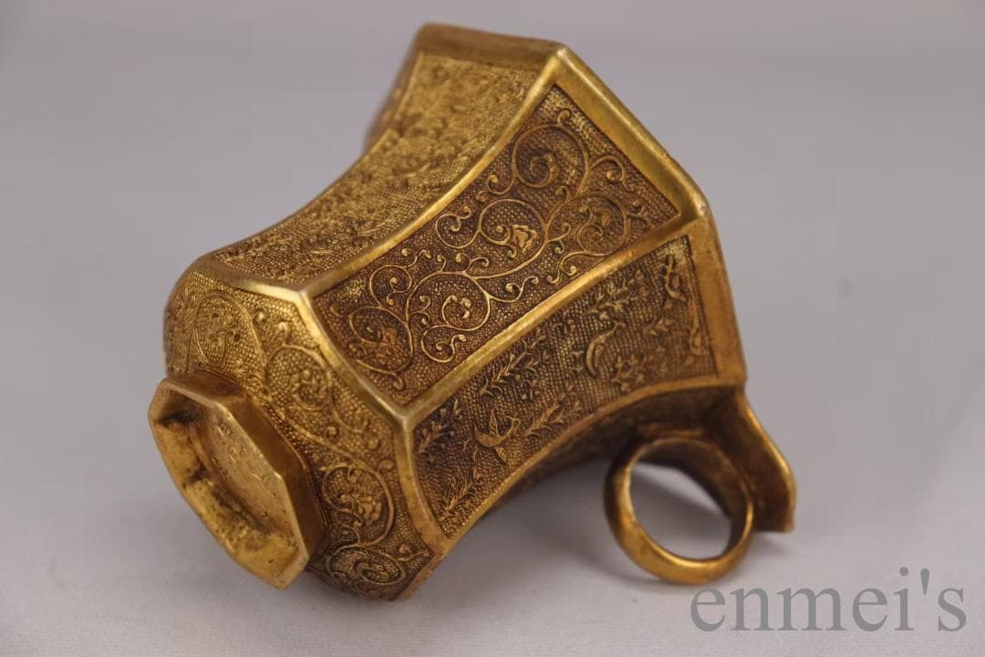 中国古美術 旧蔵 唐代 大唐貞觀款 鍍金銅酒杯 精銅製 鍍金 文房雅器 酒具