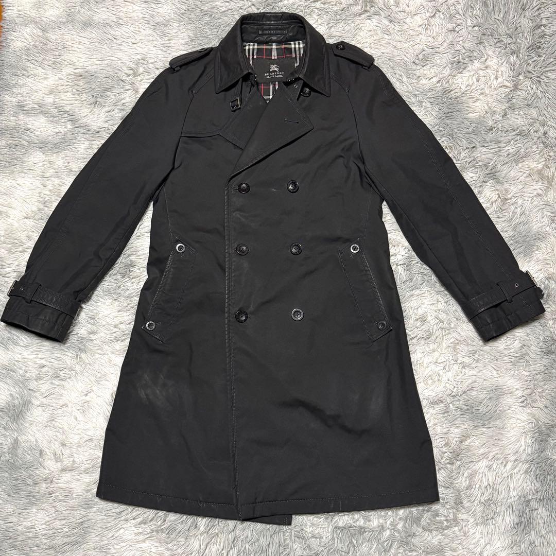 バーバリーブラックレーベル トレンチコート 裏地チェック 腰ベルト付き Lサイズ