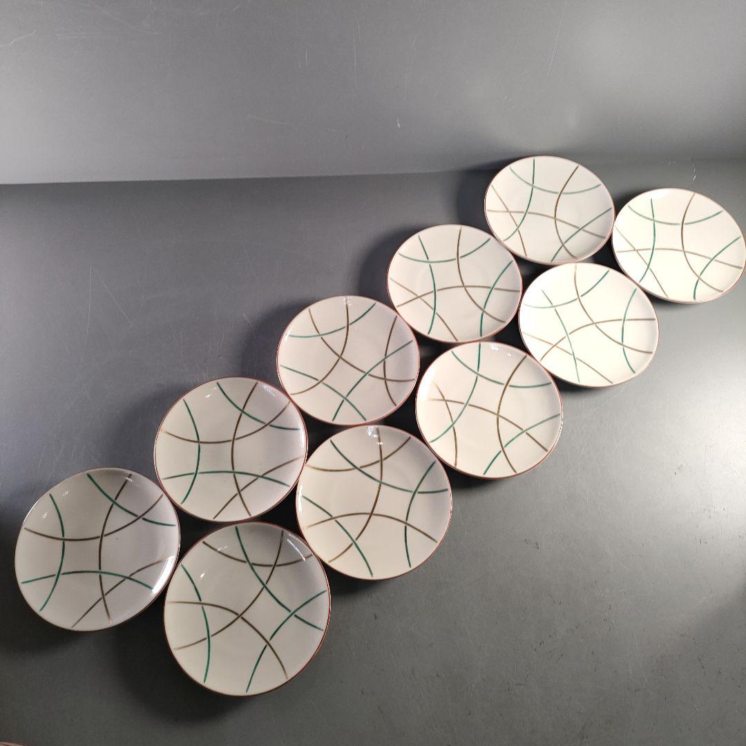 A1375-4/平安松斎/高麗磁着彩篭目紋中皿21客/向付/銘々皿/懐石道具/