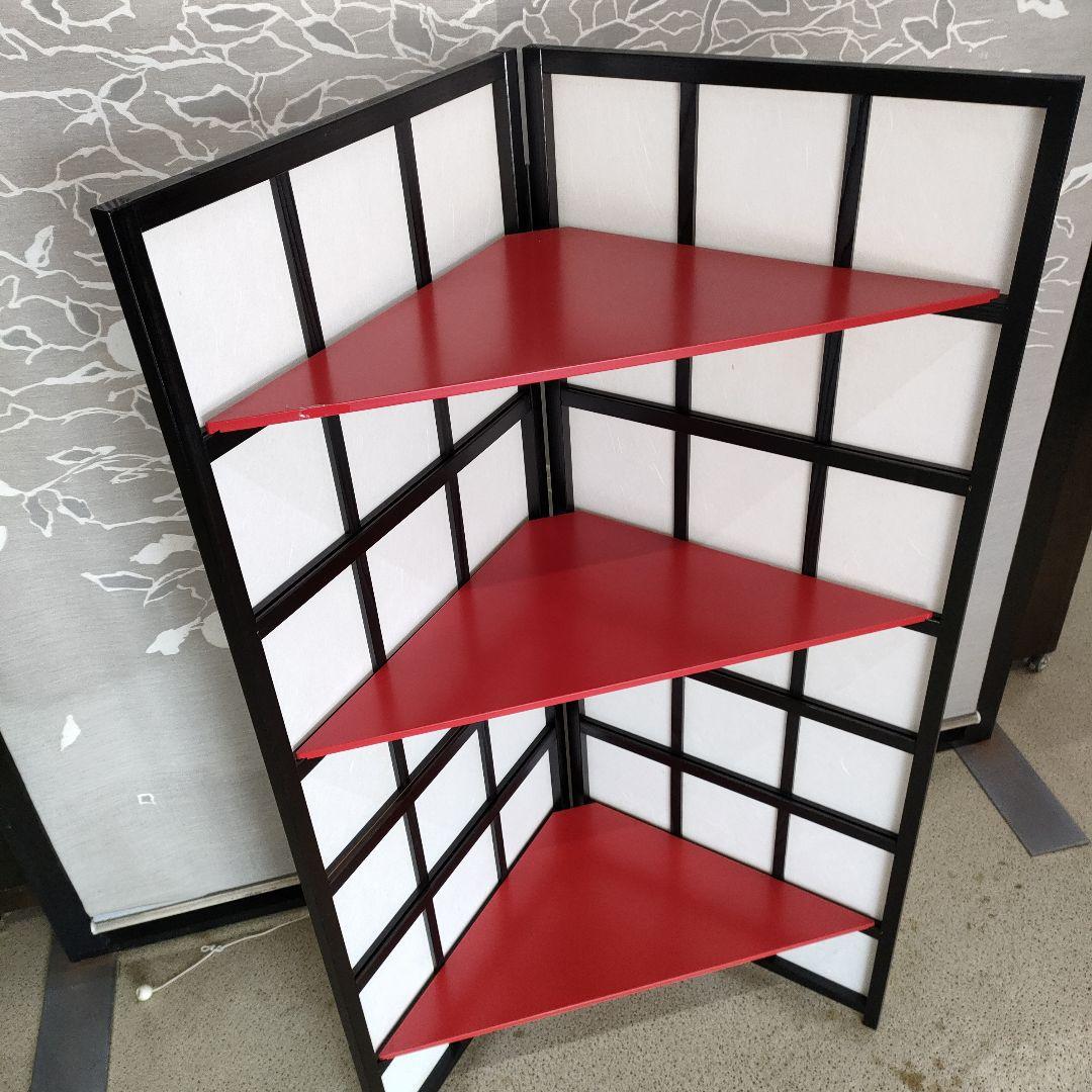 赤い3段コーナーシェルフ飾り棚使い道色々です高さ121cm折りたたみ収納可能！