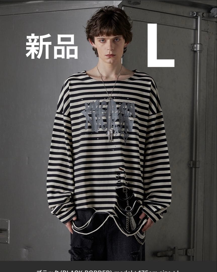 GRANCY 総柄ラインストーングラフィックロンT サイズL