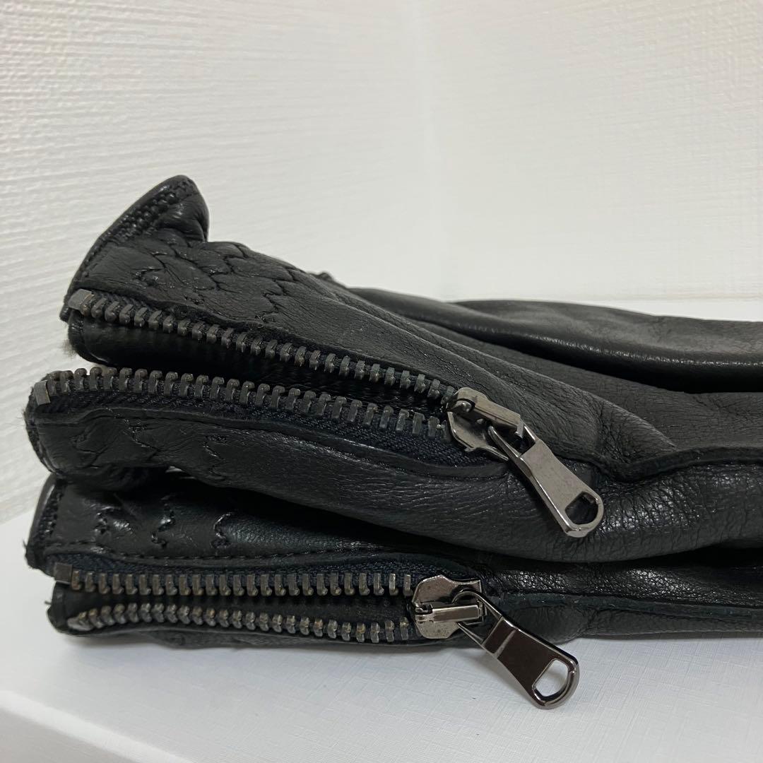 美品❤️MEROLA イタリア製 本革×カシミヤ100% メンズ手袋 ジッパー付