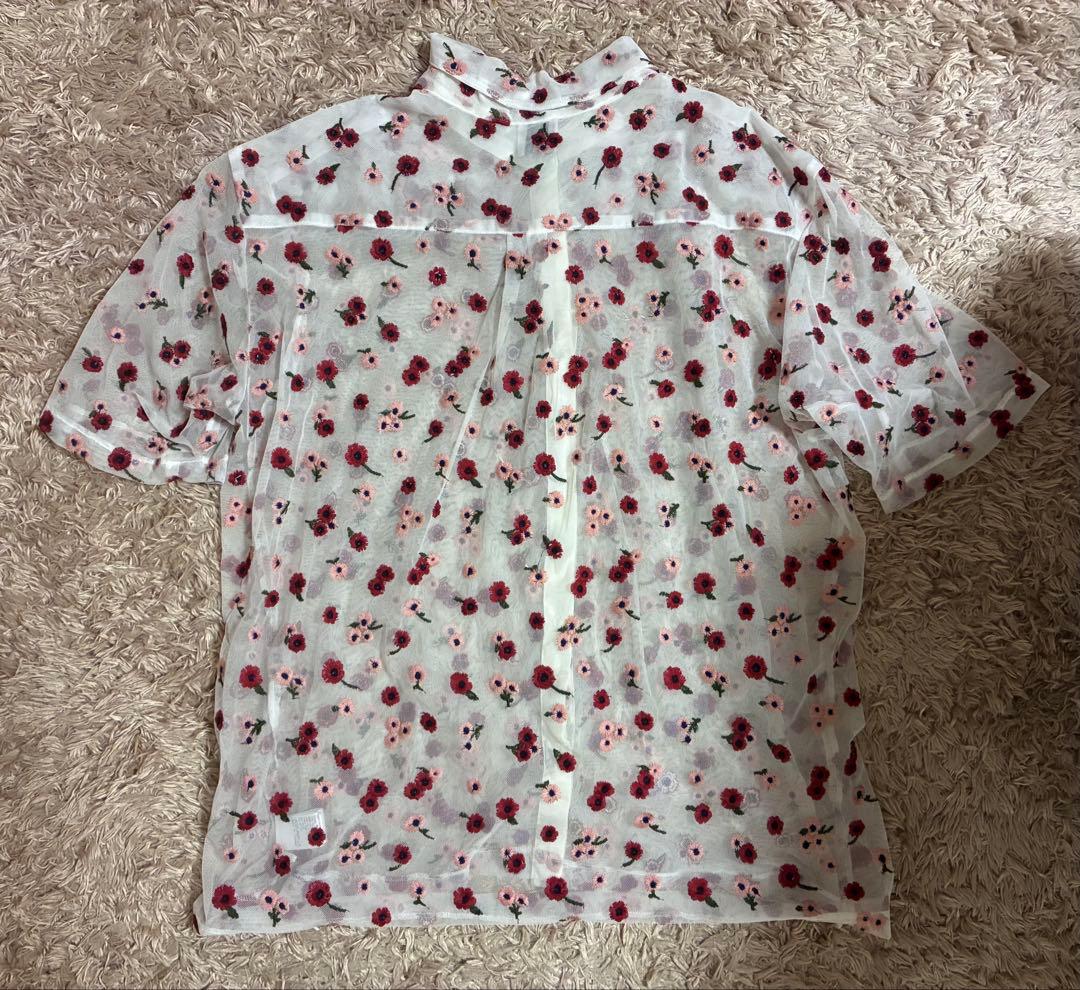 【未使用】6 ROKU ナイロンチュールエンブロイダリーシャツ