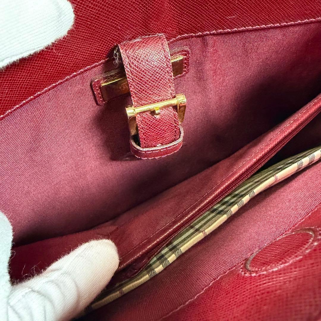 【美品】バーバリー　トートバッグ　サフィアーノレザー　ゴールド金具　ボルドー