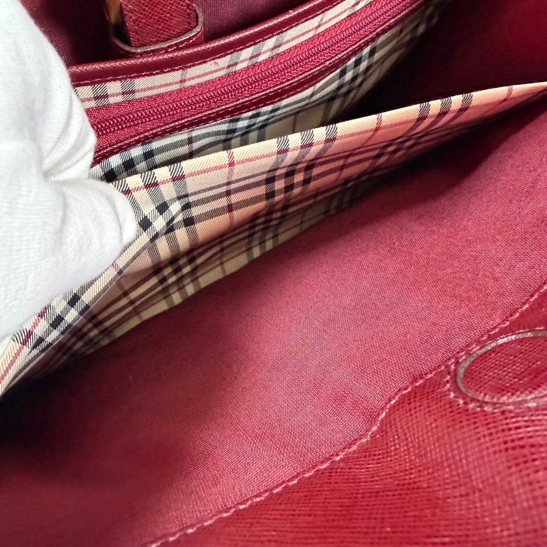 【美品】バーバリー　トートバッグ　サフィアーノレザー　ゴールド金具　ボルドー