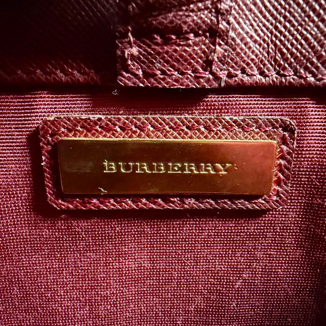 【美品】バーバリー　トートバッグ　サフィアーノレザー　ゴールド金具　ボルドー