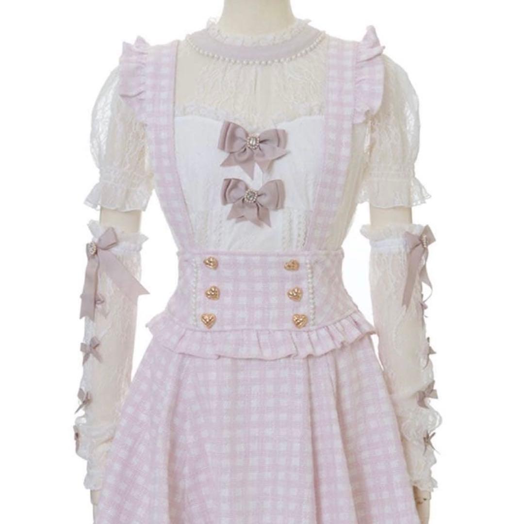 ♥ LIZLISA ギンガムツイードサスペンダー付きスカパン