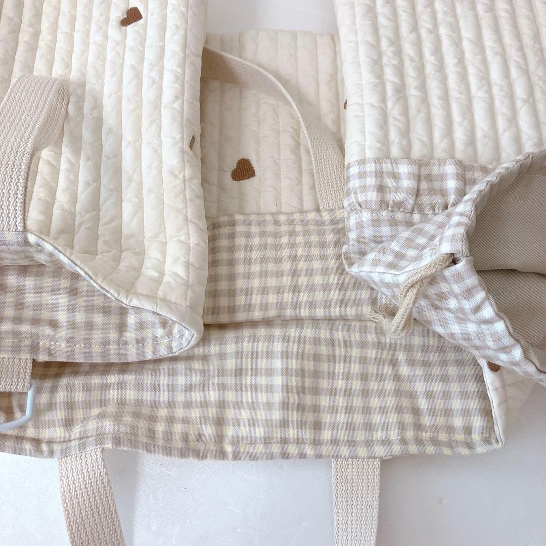 在庫処分セール！！レッスンバッグ 上履き入れ　体操服袋　ヌビ　ハート刺繍