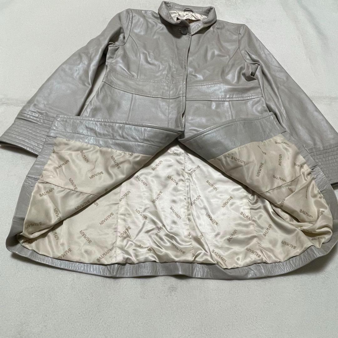941 BALMAN ラムレザー スタンドカラー コート グレー系 L 11
