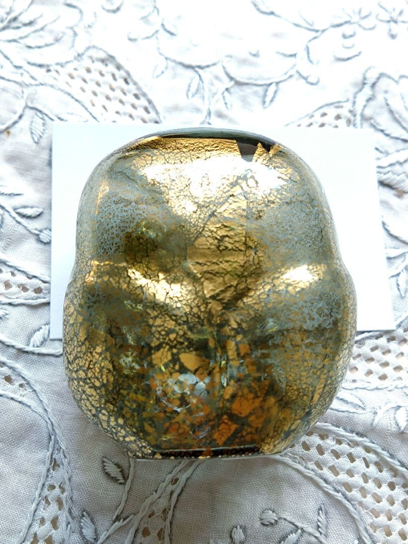 ムラーノガラス　置物　オーナメント　ふくろう　ゴールドグリーン　ベネチアンガラス