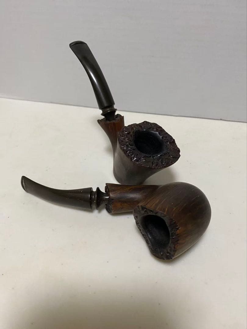 喫煙具 木製彫刻パイプ 2點セット　時代品