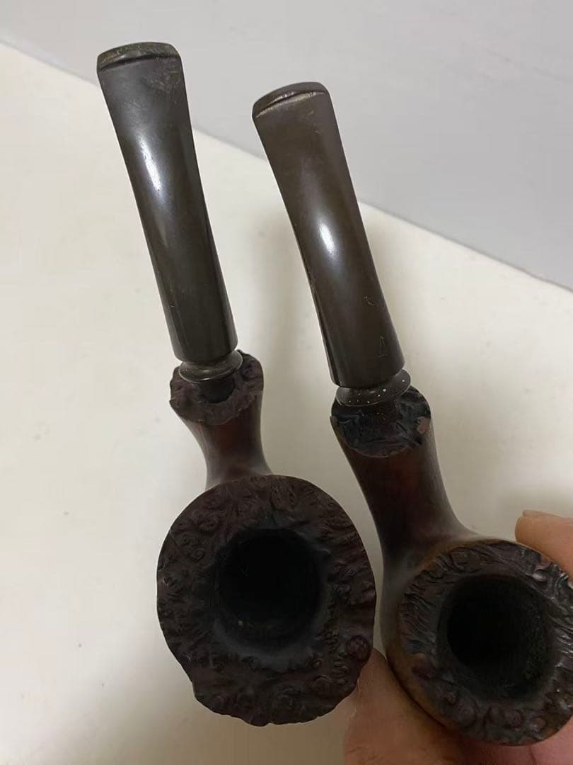 喫煙具 木製彫刻パイプ 2點セット　時代品