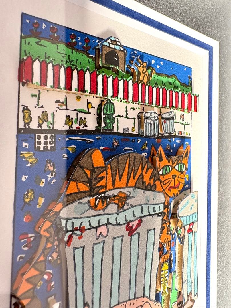 【希少】James Rizzi 「CAT ON A CAN」3Dアート 額装作品