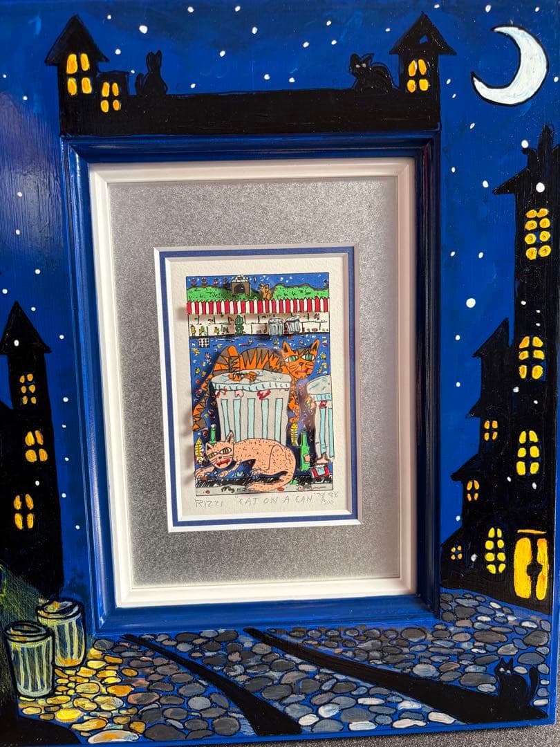 【希少】James Rizzi 「CAT ON A CAN」3Dアート 額装作品