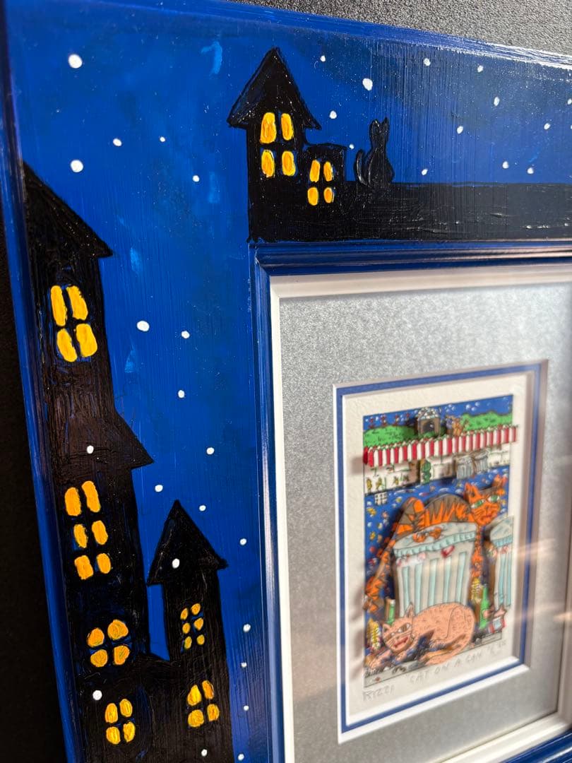 【希少】James Rizzi 「CAT ON A CAN」3Dアート 額装作品