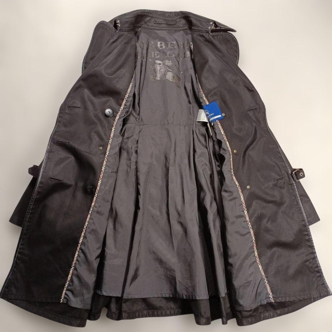 美品✨バーバリーブルーレーベル　ダブルトレンチコート　レザーパイピング　38