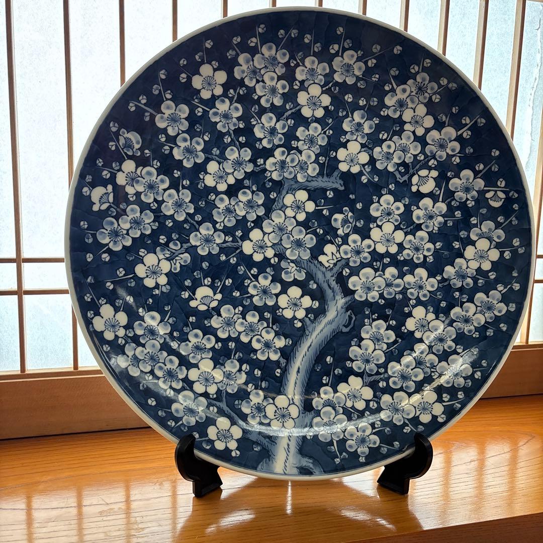 有田焼松右衛門　梅満開飾り大皿　46センチ　昭和レトロ