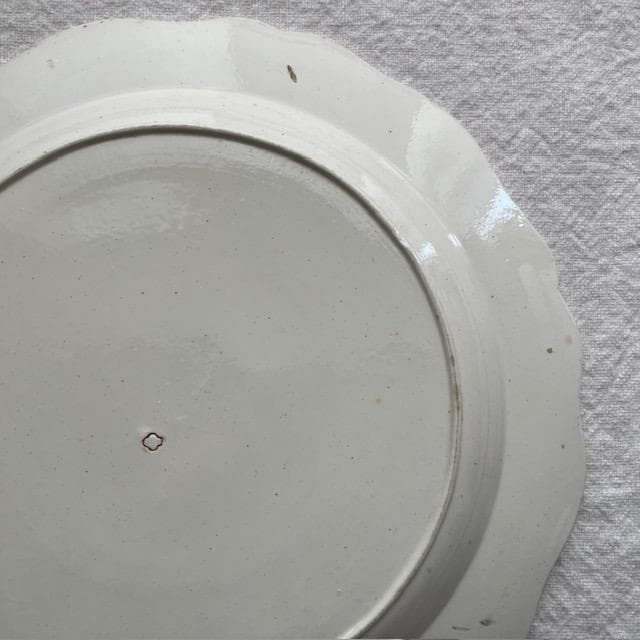 希少◆ファイアンスフィーヌ花リムプレート＃クレイユモントローオクトゴナルレリーフ