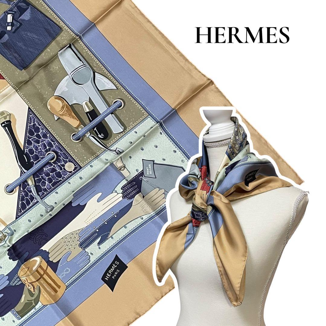 美品‼️HERMES TOUT CUIR　すべて革柄 箱付シルクカレ90希少