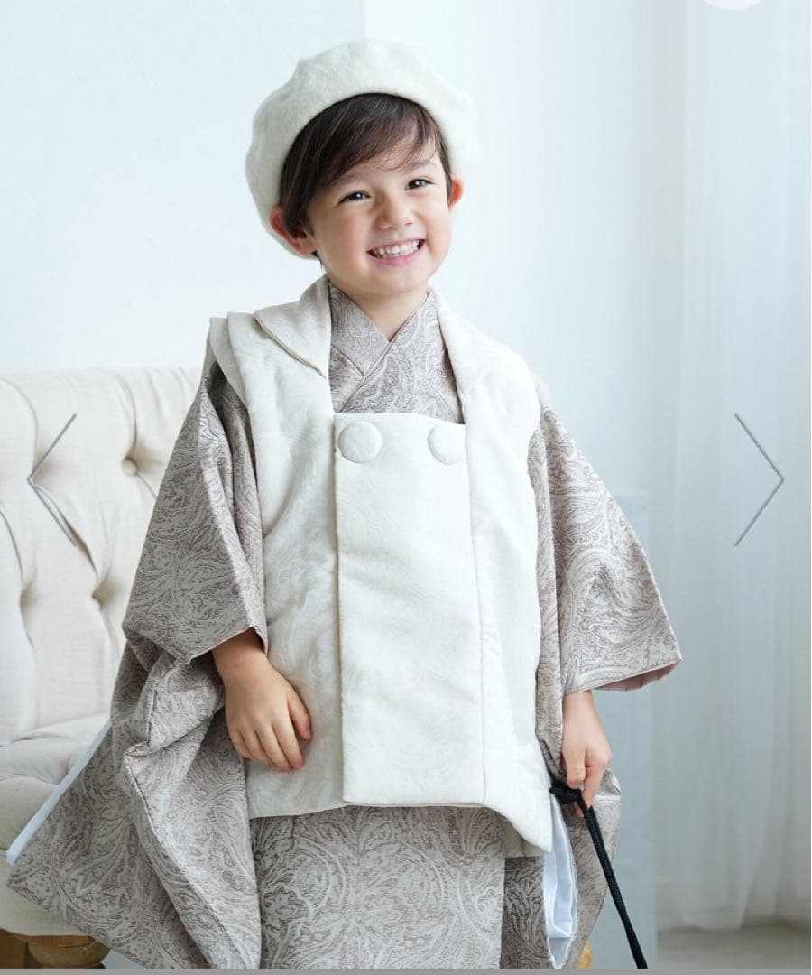 utatane 七五三 着物 3歳 男の子 被布セット オフホワイト ベージュ