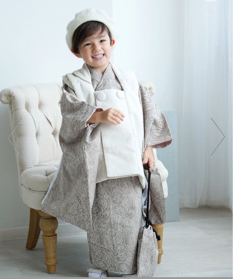 utatane 七五三 着物 3歳 男の子 被布セット オフホワイト ベージュ