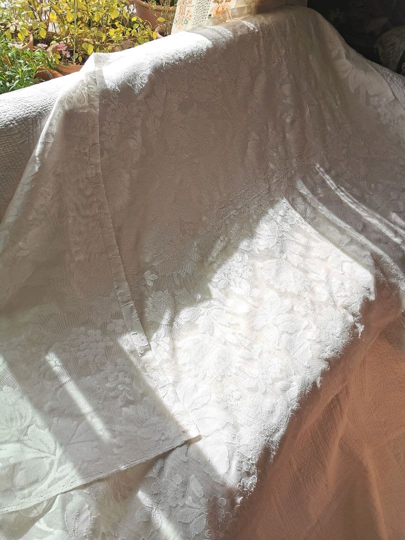 アンティークノッティンガムマドラスレース 向日葵 紫陽花ライラックカーテンパネル