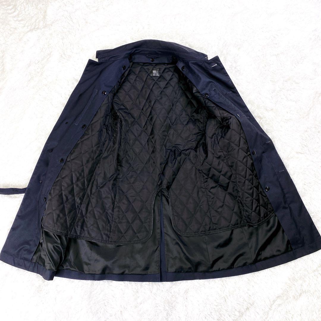 極美品 スーツセレクト 撥水 ベルテッドボンディングコート ネイビー Lサイズ
