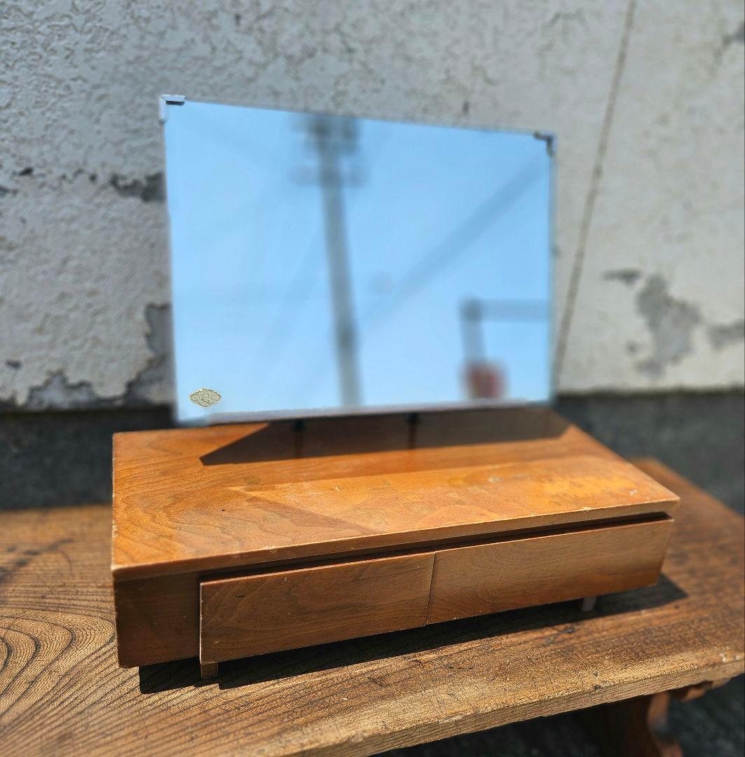 日本のヴィンテージ 抽斗付きのドレッサー 小型 鏡台 小物入れ スタンドミラー