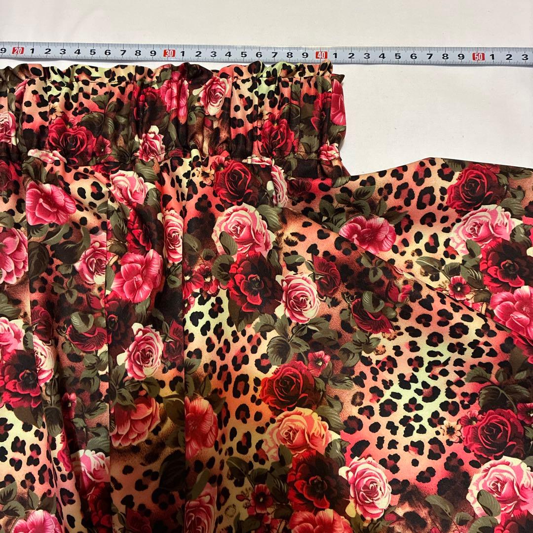 薔薇バラ花柄ヒョウ柄豹柄全円サーキュラースカート ロカビリーロックンロール