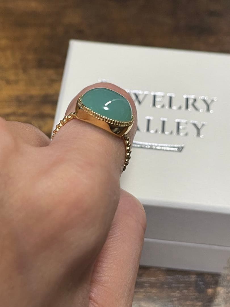 指輪　K18YG　11号　グリーンカルセドニー 12×10cm　1回半日使用