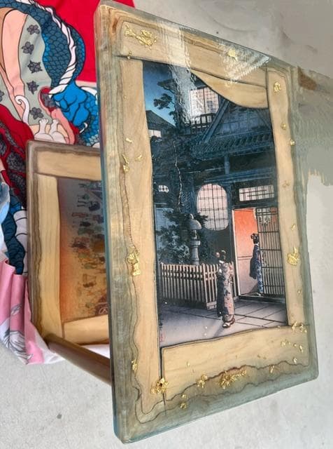 和風　レジン　日本画　アート　サイドテーブル　土屋光逸（四ツ谷荒木横丁）歌川広重